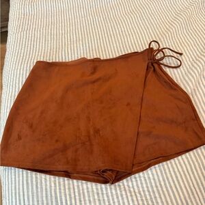 Blue Rain Brown Faux-Wrap Shorts with Side Tie
